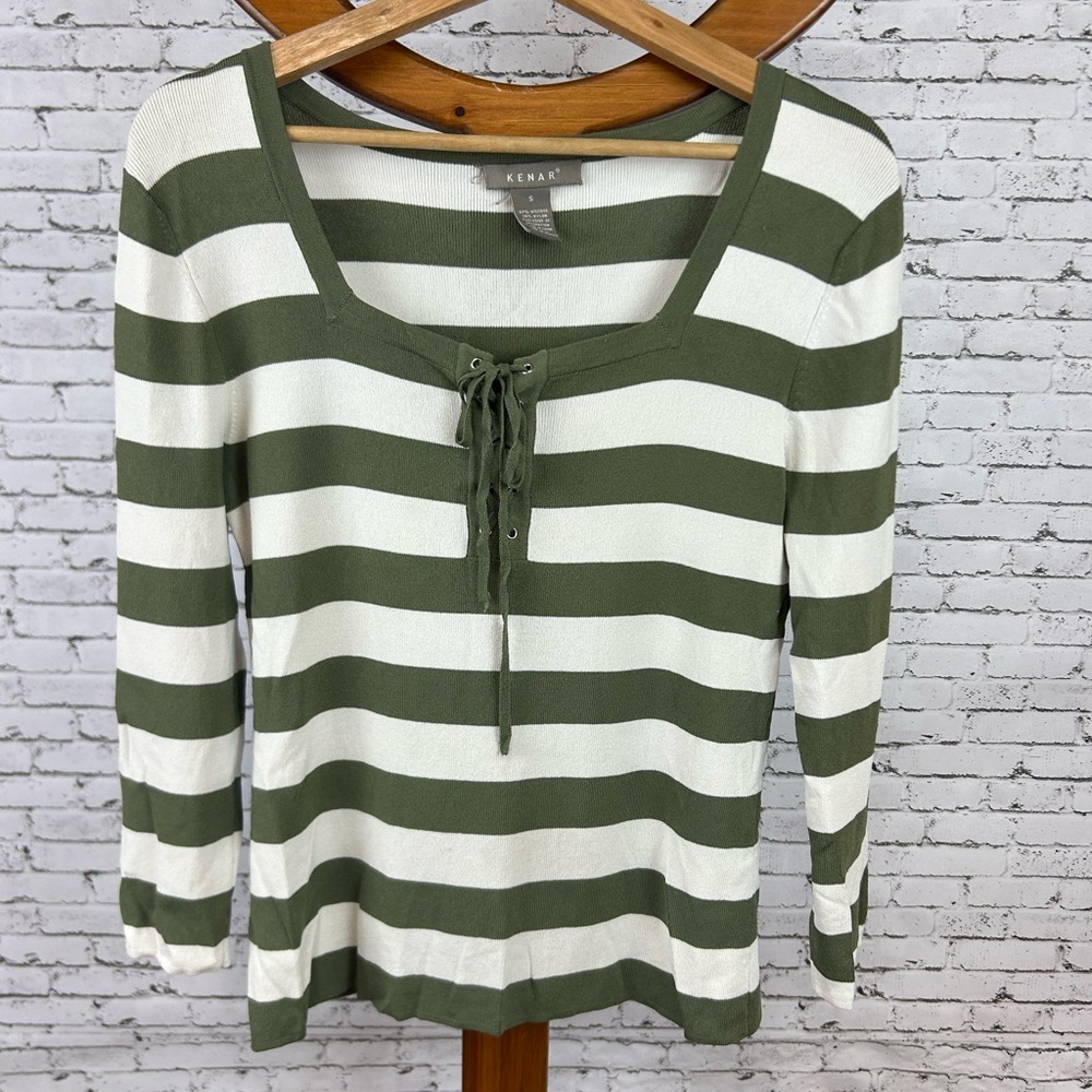 Kenar | Olive and White Striped Long Sleeve Top size S